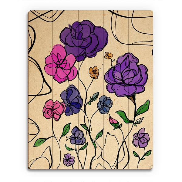 'Wires and Violet Roses' Birchwood Wall Art Print