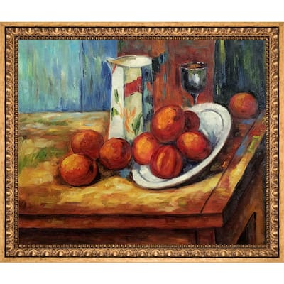 La Pastiche Paul Cezanne 'Bricoo, Bicchiere e Piato' Hand Painted Framed Oil Reproduction on Canvas