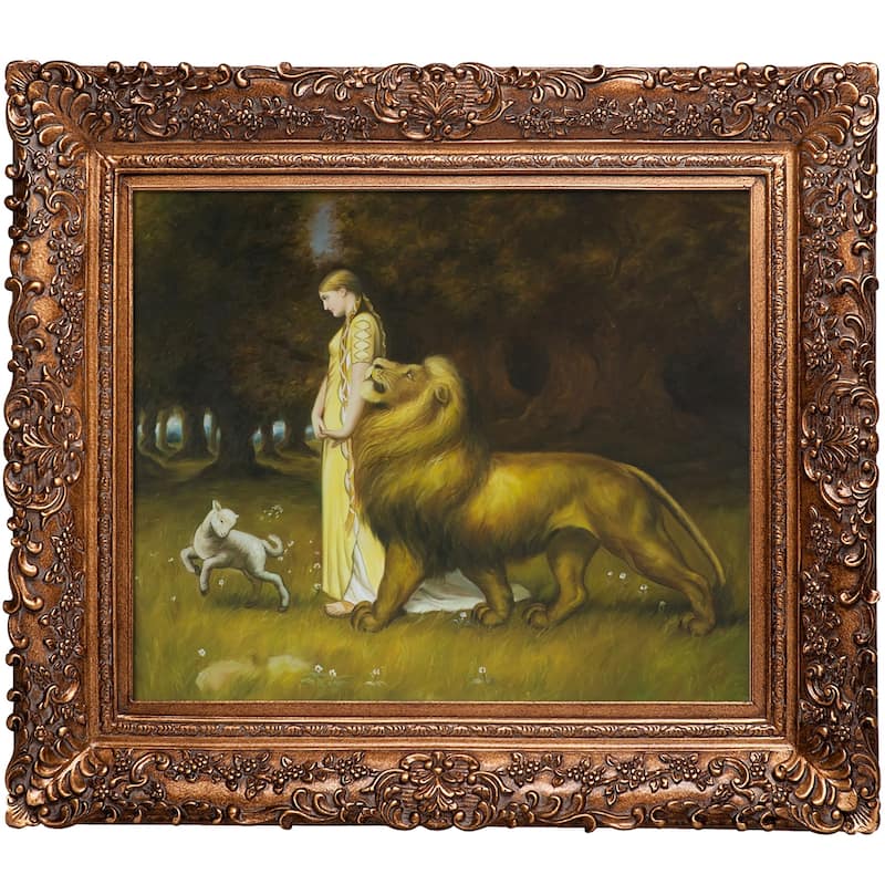 La Pastiche Briton Rivire 'Una and the Lion' Hand Painted Framed Oil Reproduction on Canvas