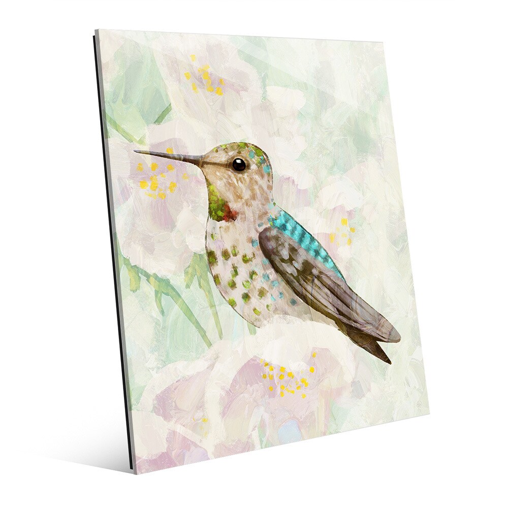 'Hummingbird in Cherry Blossoms' Multicolored Acrylic Wall Art