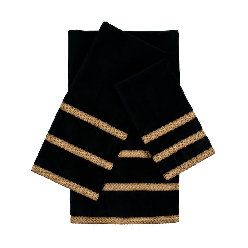 Sherry Kline Triple Row Gimp Black 3-piece Decorative Embellished Towel Set