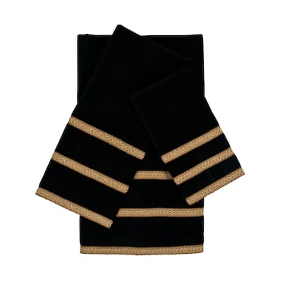 Sherry Kline Triple Row Gimp Black 3-piece Decorative Embellished Towel Set