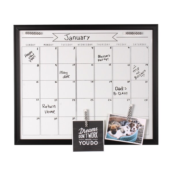 Designovation Walcott Wood Framed Dry Erase Monthly Calendar Free 