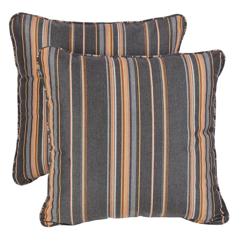 Sawyer Sunbrella Grey and Orange Stripe Indoor/ Outdoor 18 inch Corded Pillow Set