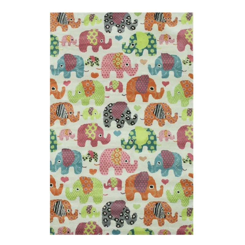Hand-tufted Wool Ivory Transitional Kid's Kid's Elephant Rug