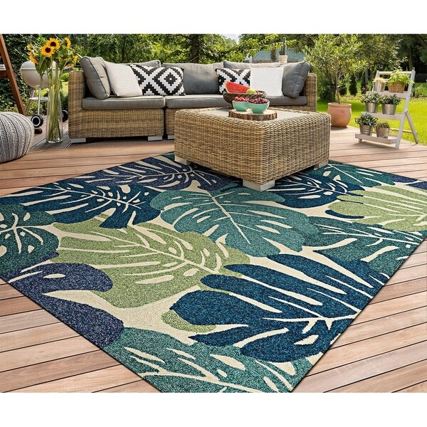 Miami Arum Teal Navy Indoor Outdoor Area Rug 5 6 X 8 On Miami Arum Teal Navy Indoor Outdoor Area Rug 5 X27 6