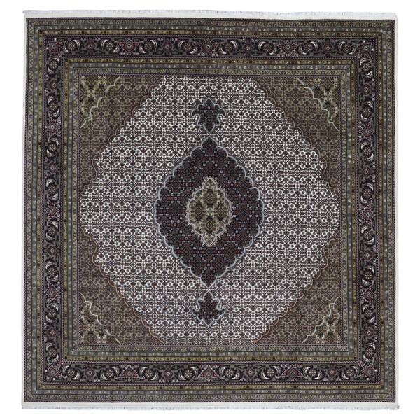 slide 1 of 9, FineRugCollection Handmade Fine Mahi Tabriz Black Wool and Silk Oriental Rug