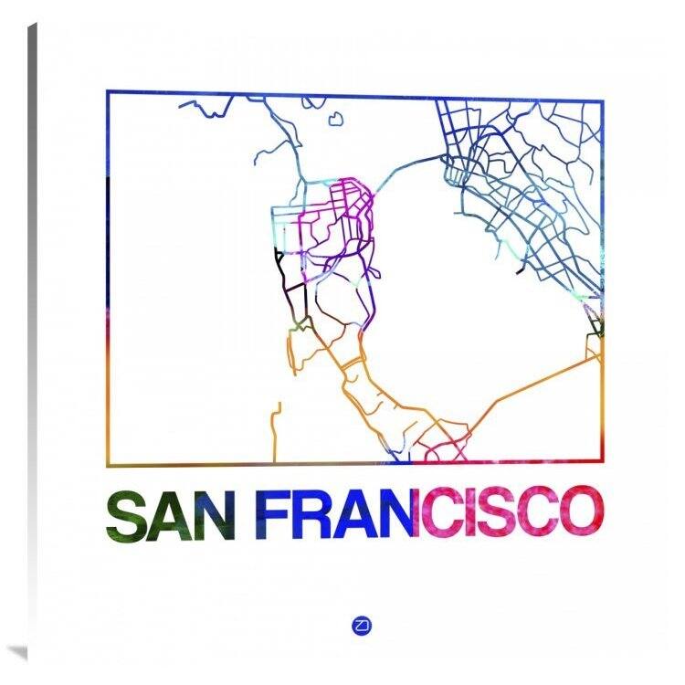 Naxart Studio 'San Francisco Watercolor Street Map' Stretched Canvas
