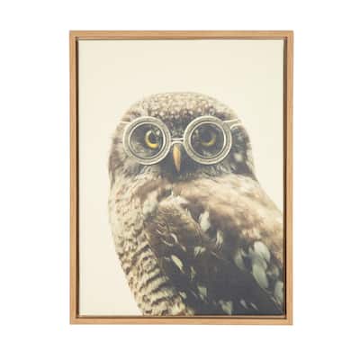 Kate and Laurel Sylvie Owl Wearing Glasses Portrait Framed Canvas Wall Art by F2 Images, 18x24 Natural