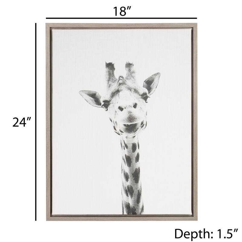 Kate and Laurel Sylvie Giraffe Animal Print Black and White Portrait Framed Canvas Wall Art by Simon Te Tai, 18x24 Gray