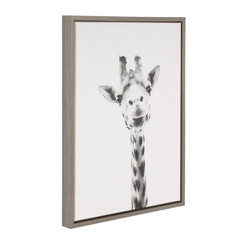 Kate and Laurel Sylvie Giraffe Animal Print Black and White Portrait Framed Canvas Wall Art by Simon Te Tai, 18x24 Gray