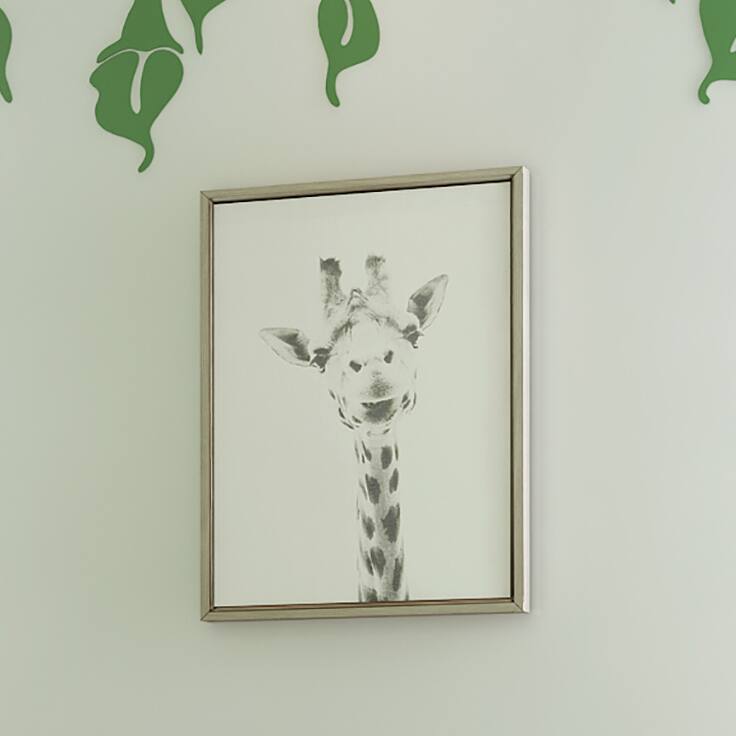 Kate and Laurel Sylvie Giraffe Animal Print Black and White Portrait Framed Canvas Wall Art by Simon Te Tai, 18x24 Gray
