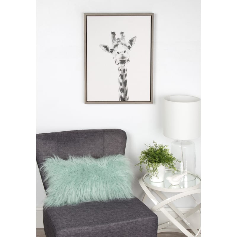 Kate and Laurel Sylvie Giraffe Animal Print Black and White Portrait Framed Canvas Wall Art by Simon Te Tai, 18x24 Gray