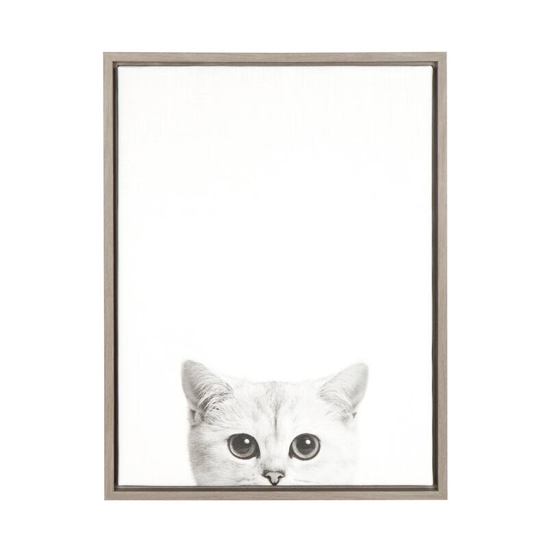 Simon Te Tai DesignOvation 'Sylvie Kitty' Canvas Wall Art with Grey Frame