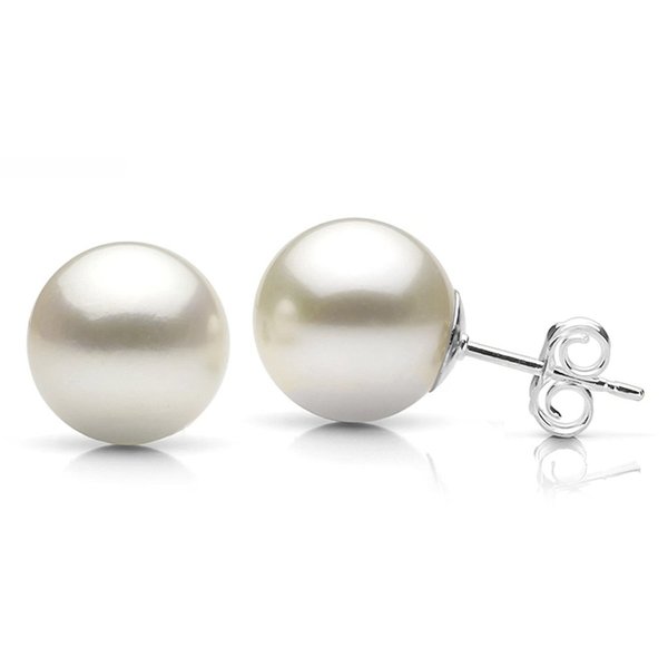 DaVonna Sterling Silver 12mm Round Shell Pearl Stud Earrings