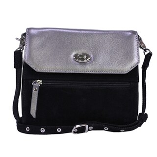 Gun Toten Mamas Suede Clutch with Cowhide Flap Gun Metal