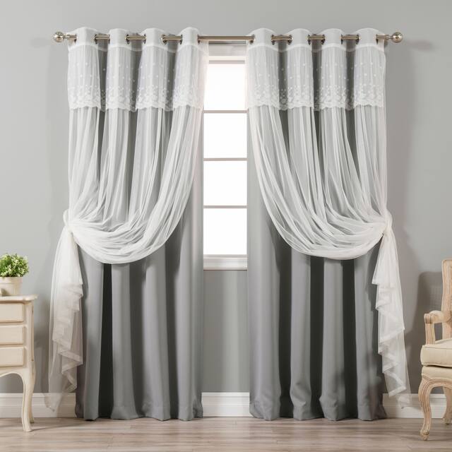 Aurora Home Attached Valance Sheer and Blackout 4-piece Panel Pair