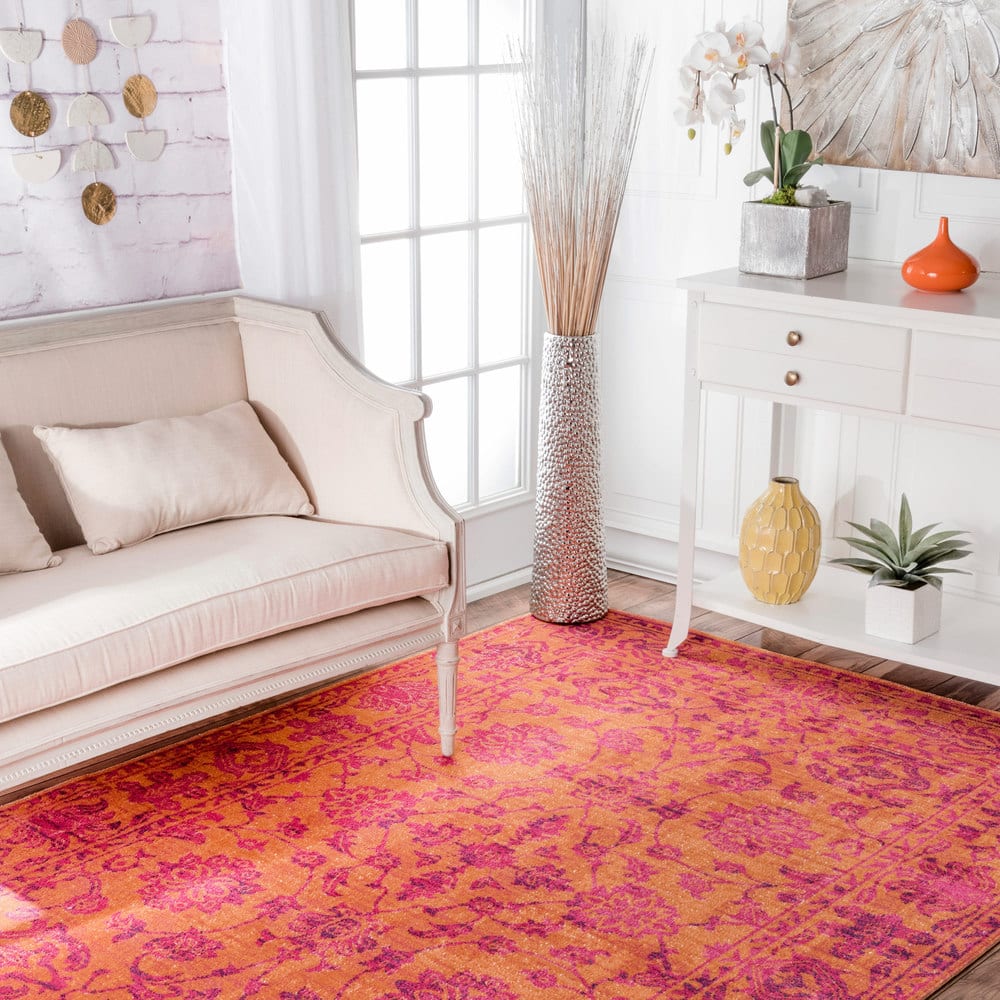Nuloom Boho Orange Traditional Magnolia Floral Area Rug