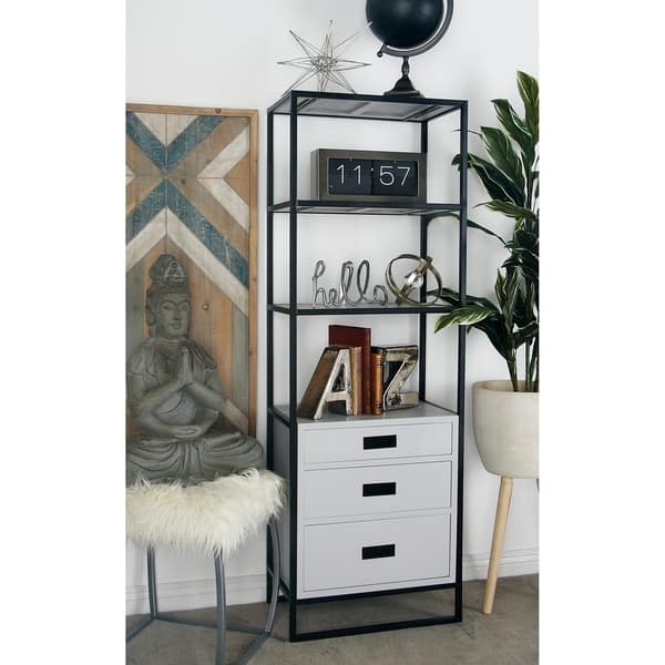Shop Benzara White Black Metal Wood Shelf Unit On Sale Free