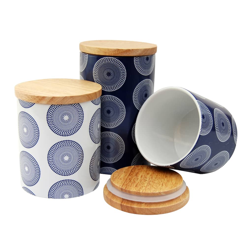 Le Chef Ceramic Storge Canisters, Navy/White (Set of 3)