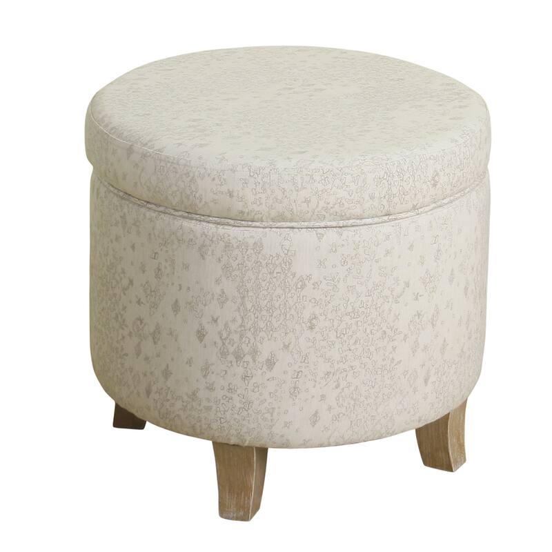 Carson Carrington Harv Round Storage Ottoman Flared Wood Leg in Grey and Natural