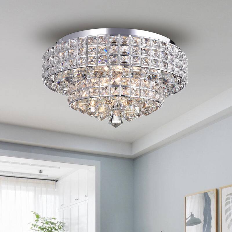 Filmarsh Two-Tiered Crystal Chrome Ceiling Lamp