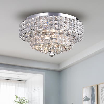Filmarsh Two-Tiered Crystal Chrome Ceiling Lamp