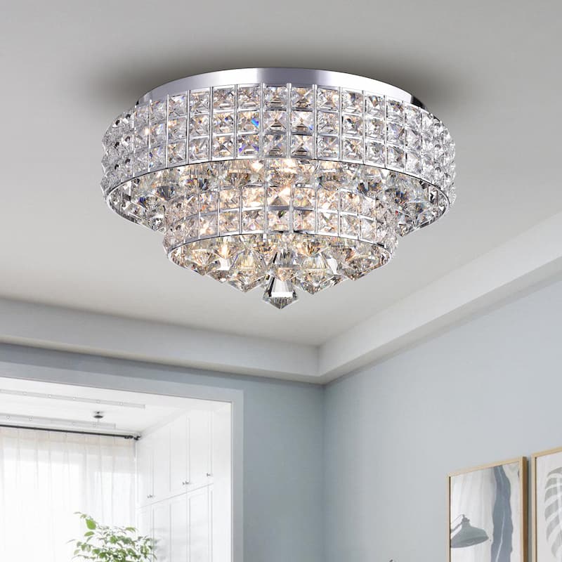 Filmarsh Two-Tiered Crystal Chrome Ceiling Lamp