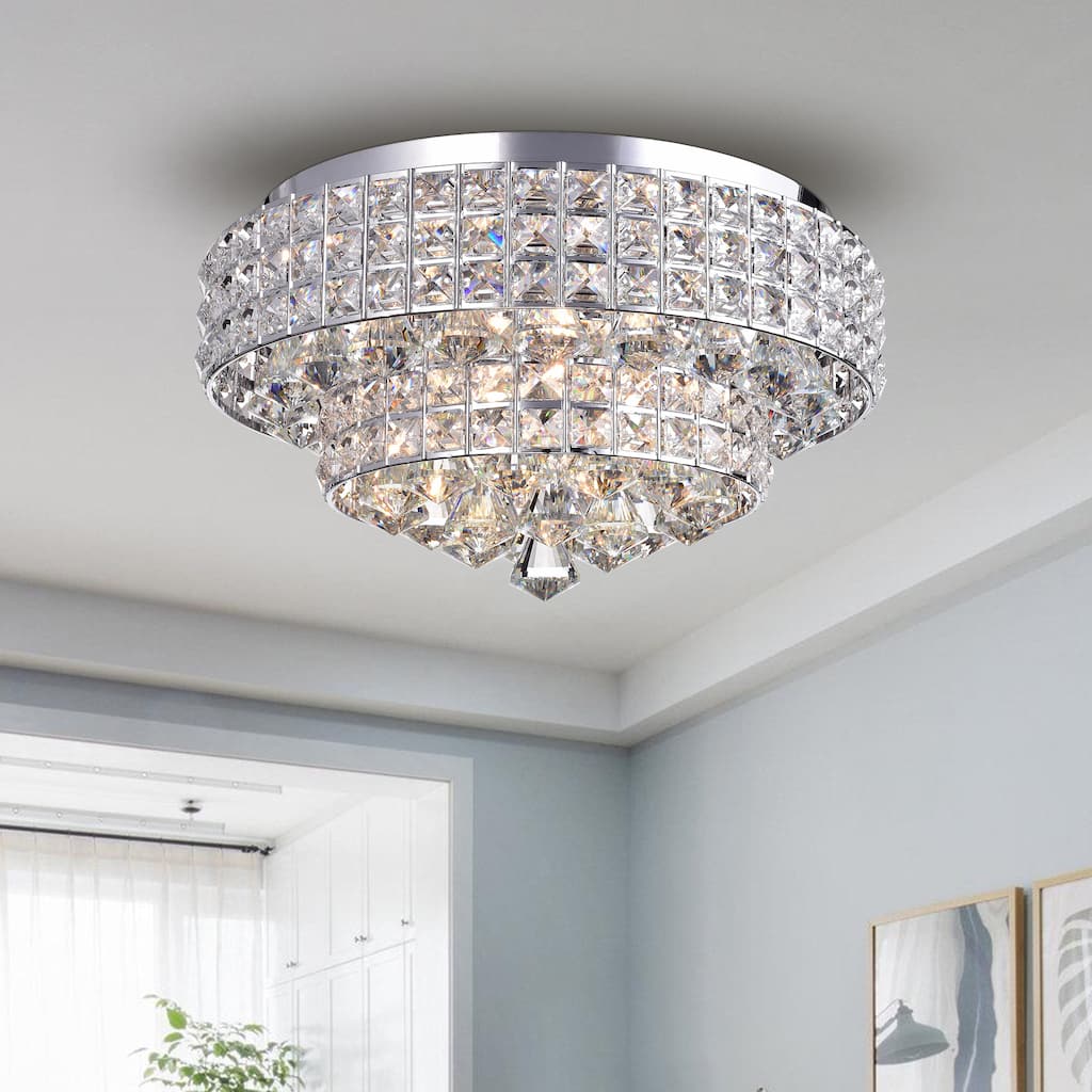Filmarsh Two-Tiered Crystal Chrome Ceiling Lamp