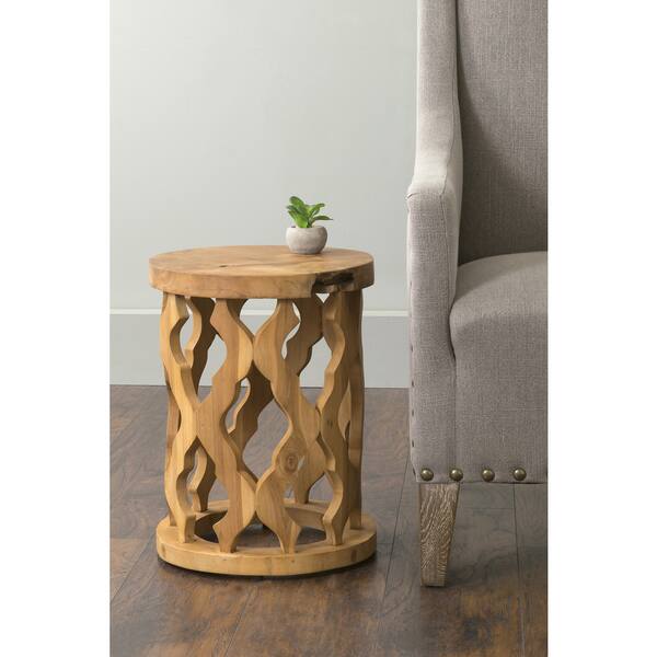 East At Main's Lenox Brown Round Teakwood Accent Table Overstock