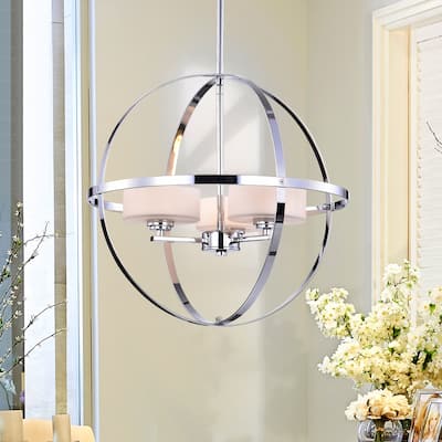 Zenta Chrome 16-inch 3-light Round Cage Pendant with Frosted Glass Shades