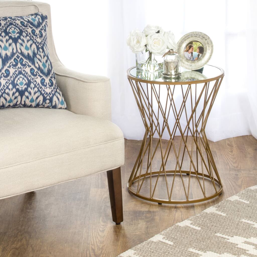 HomePop Hourglass Metal Accent Table Gold Mirror Top