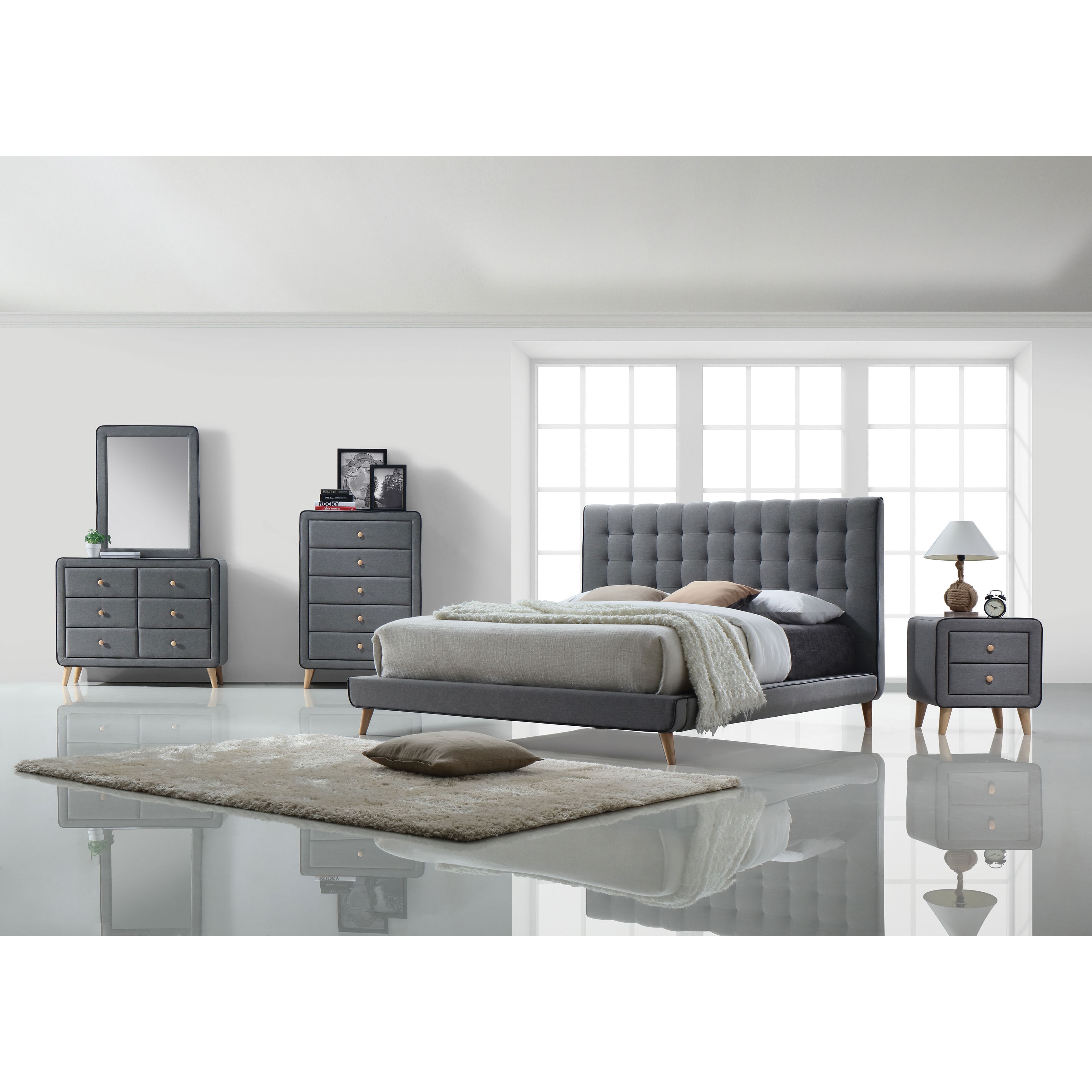 Shop Acme Furniture Valda 4 Piece Bedroom Set Light Gray Fabric