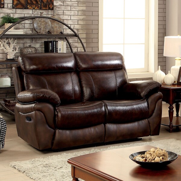 Shop Furniture of America Hazen Brown Top Grain Leather Match Padded ...