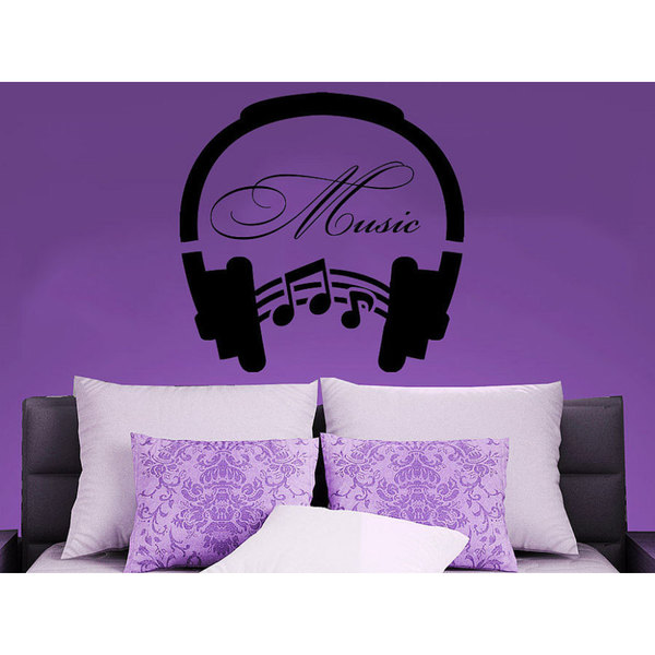 Music Headphones Musical Notes Waves Music Recording Studio Decor Sticker Decal size 22x22 Color Black - 22 x 22. Opens flyout.