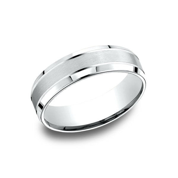 14k White Gold Men's 6.5 mm Satin Finish Center Comfort Fit Wedding Band