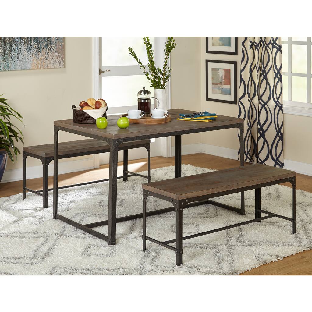 Simple Living 3pc Scholar Vintage Industrial Table and Dining Bench Set