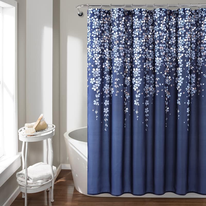 Lush Decor Weeping Flower Shower Curtain - Navy