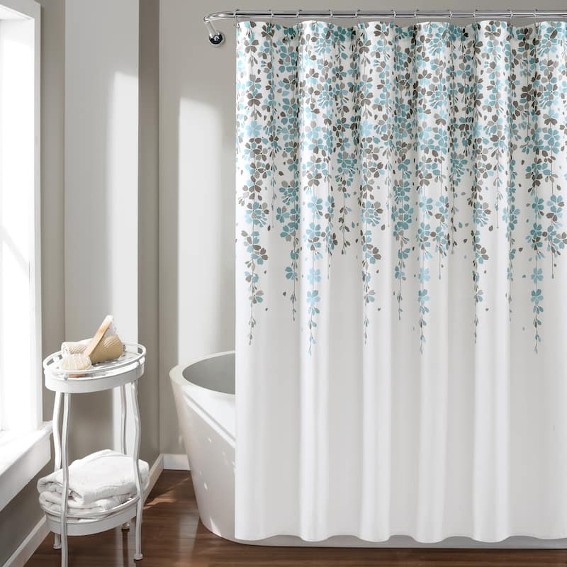 Lush Decor Weeping Flower Shower Curtain - Blue & Gray