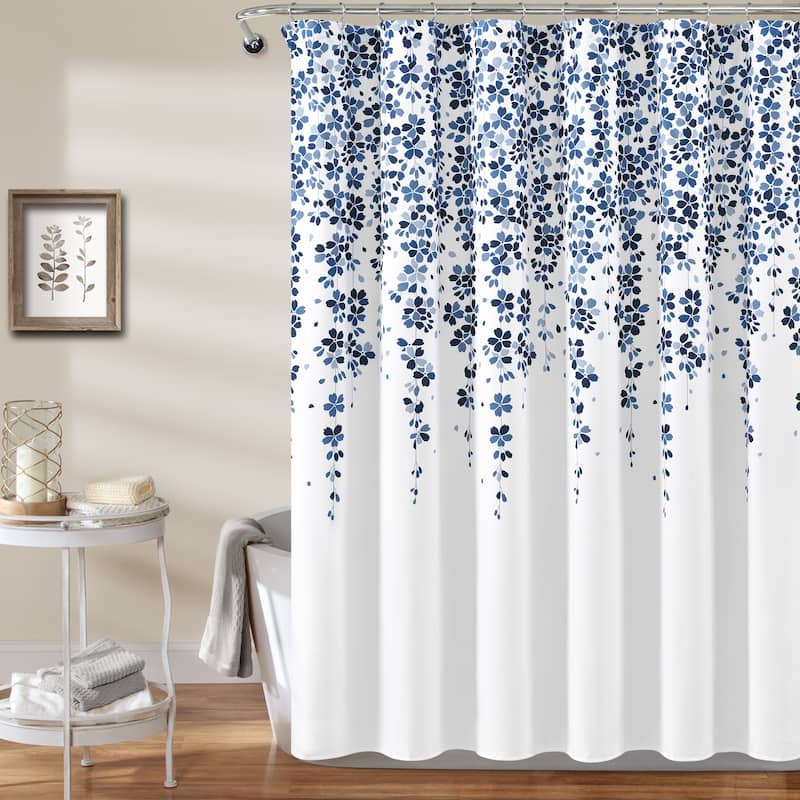 Lush Decor Weeping Flower Shower Curtain - Navy & Blue