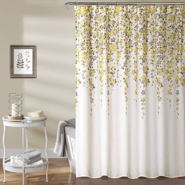 Lush Decor Weeping Flower Shower Curtain - Yellow & Gray