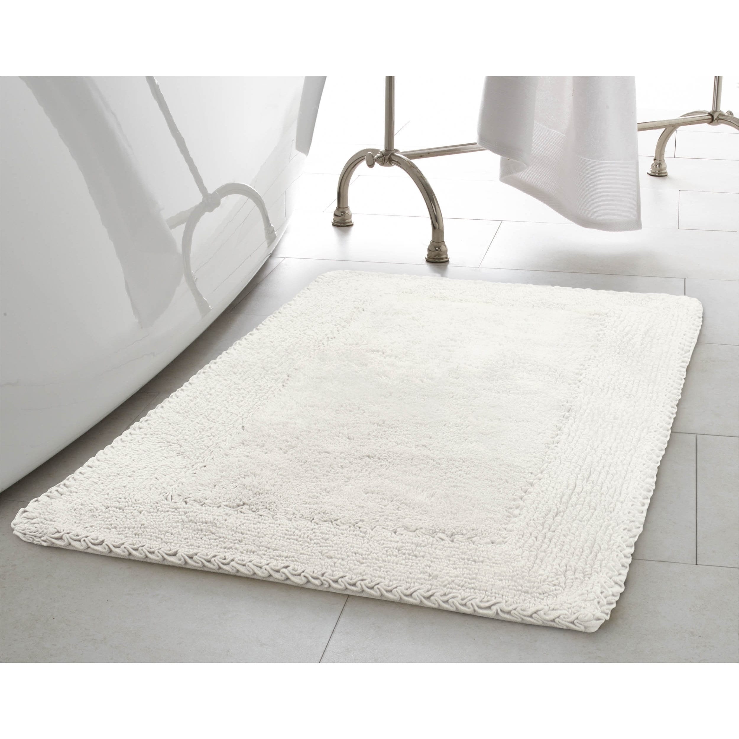 Laura Ashley Ruffle Cotton Dark Gray 2-Piece Bath Rug Set - Floor Sellers