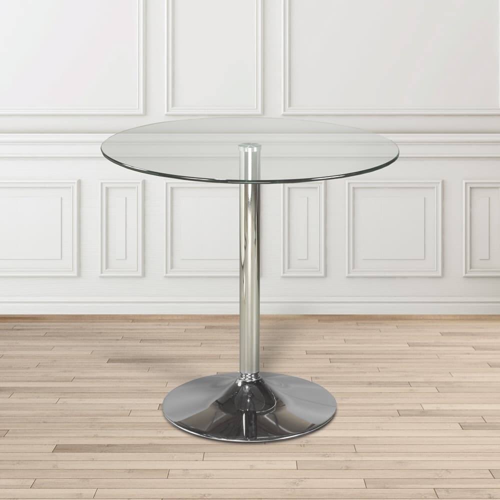 Small Modern Round Glass and Metal Dining Kitchen Table