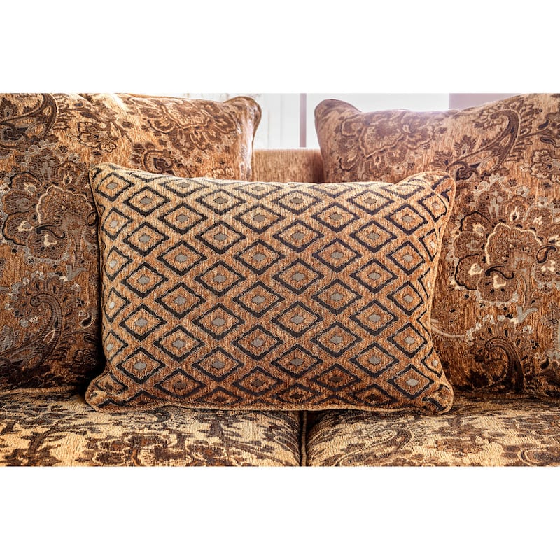 Traditional Tan Chenille Upholstered Rolled Arms Sofa by Furniture of America