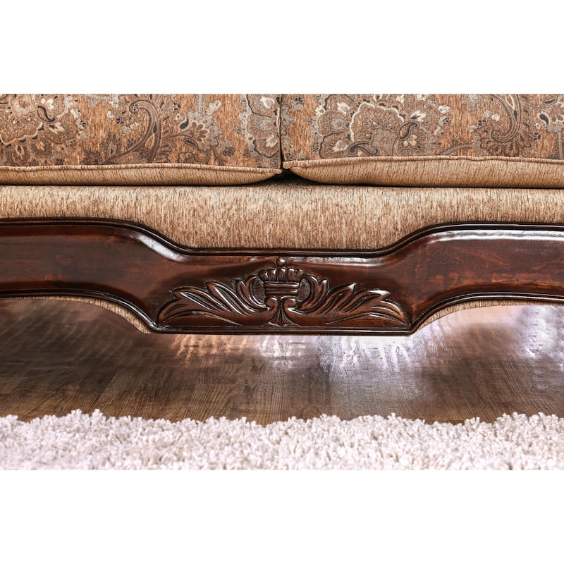 Traditional Tan Chenille Upholstered Rolled Arms Sofa by Furniture of America