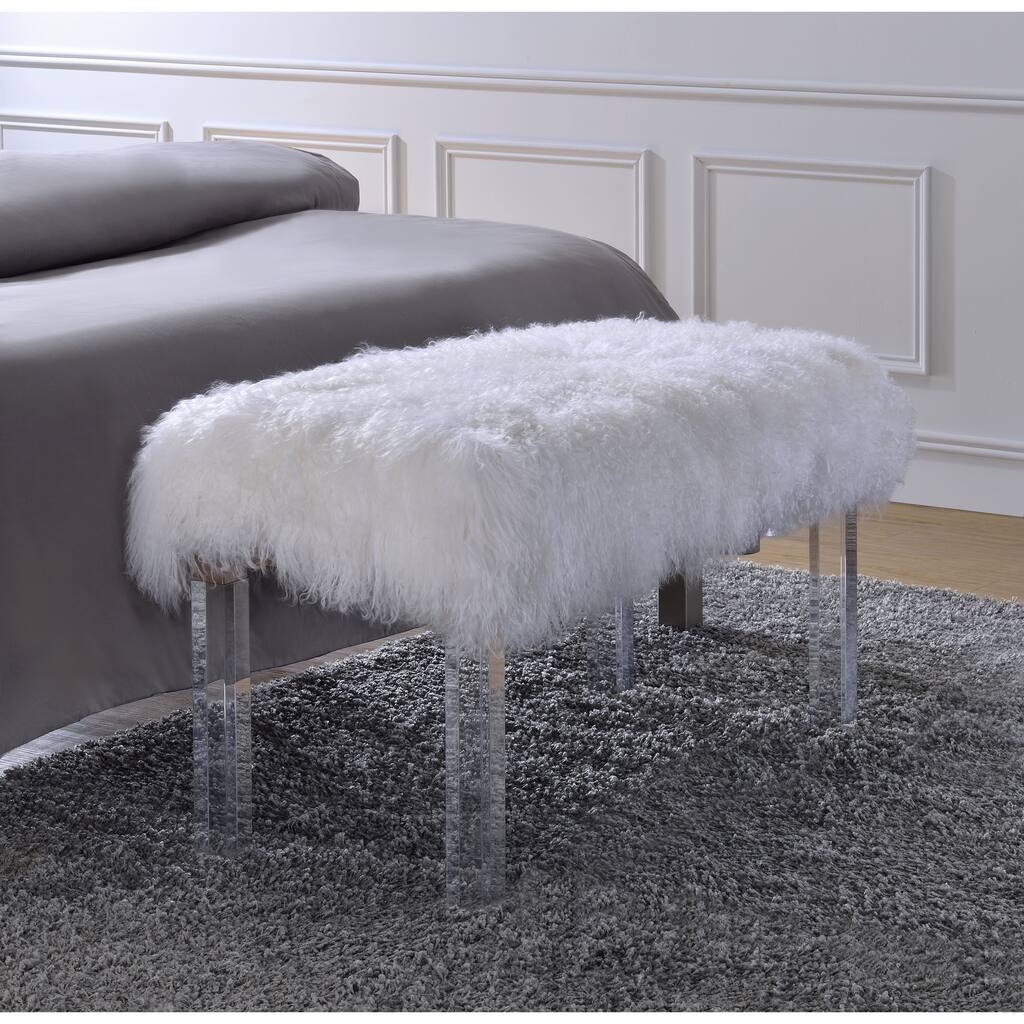 Acme Furniture Bagley Tibet Wool Clear Acrylic Bench