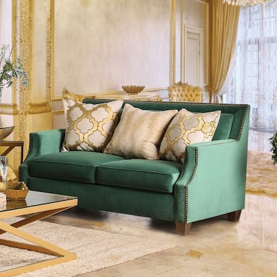 Yaur Transitional Green Fabric Sloped Arms Loveseat by Furniture of America