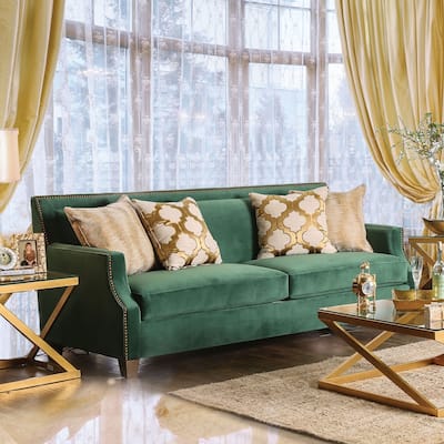 Yaur Transitional Green Fabric Upholstered Nailhead Trim Sofa by Furniture of America