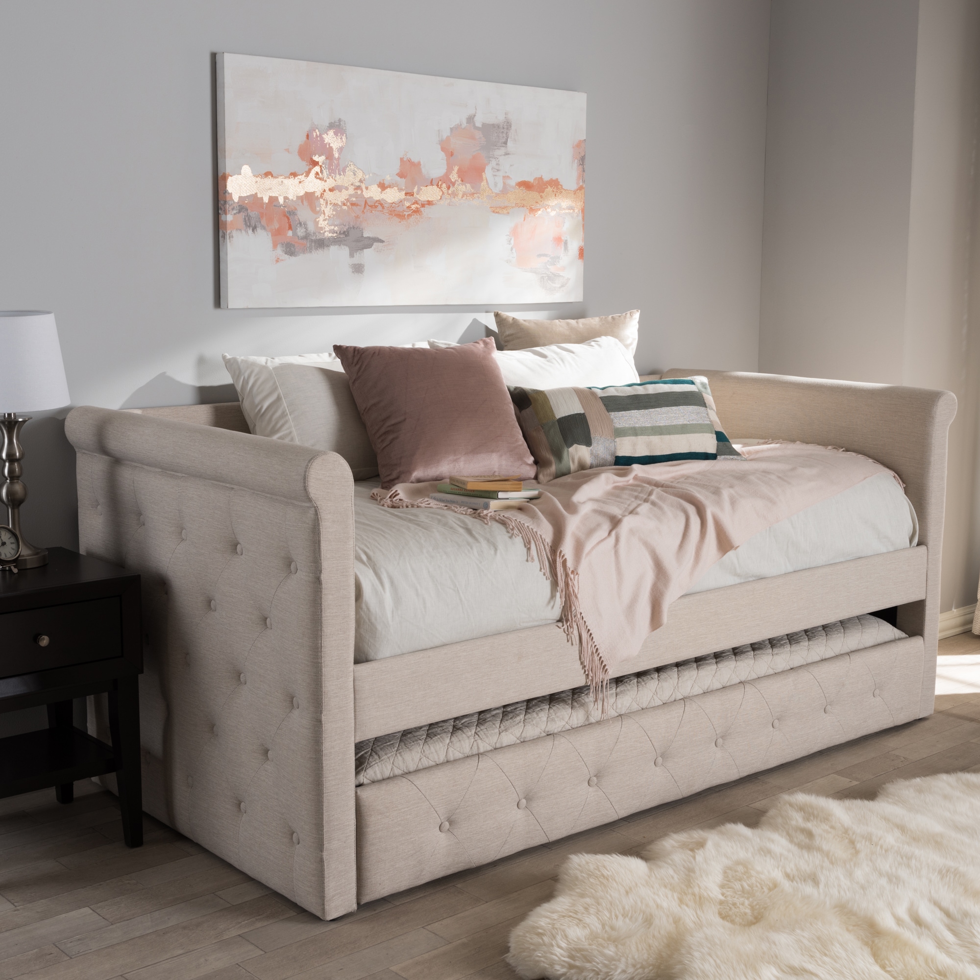 Clay Alder Home Bandai Contemporary Fabric Daybed With Trundle Clay Alder Home Bandai Contemporary Fabric Daybed With Trundle