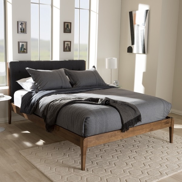 Carson Carrington Forshaga Mid-century Fabric Upholstered and Medium Brown Wood Platform Bed